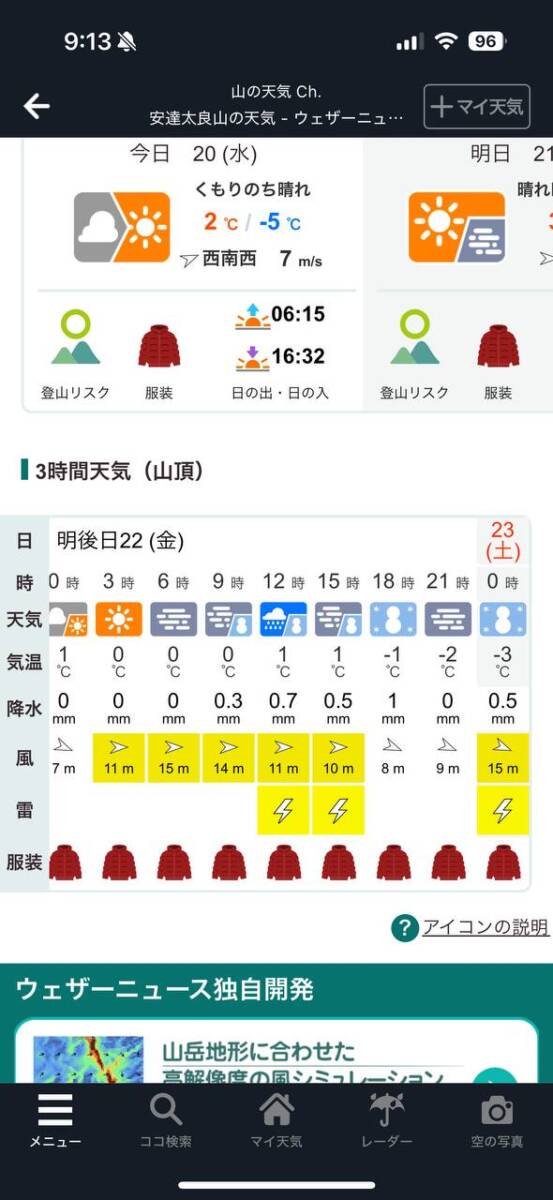 有料の天気予報で山の天気を調べたらとても便利だった話